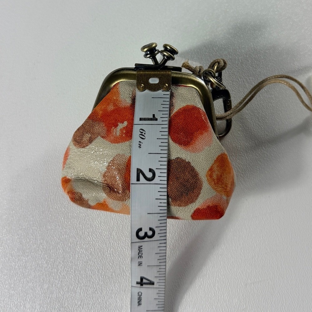 Hobo Leather Kiss Lock Coin Purse Orange Cream Polka Dot Keychain Pouch - Picture 6 of 8